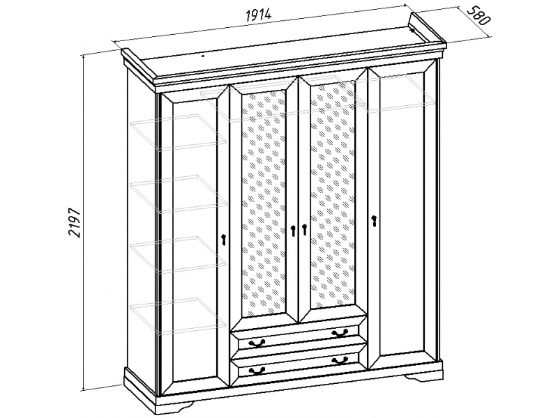 №367 шкаф четырёхстворчатый для платья, София-4 [МК 60]