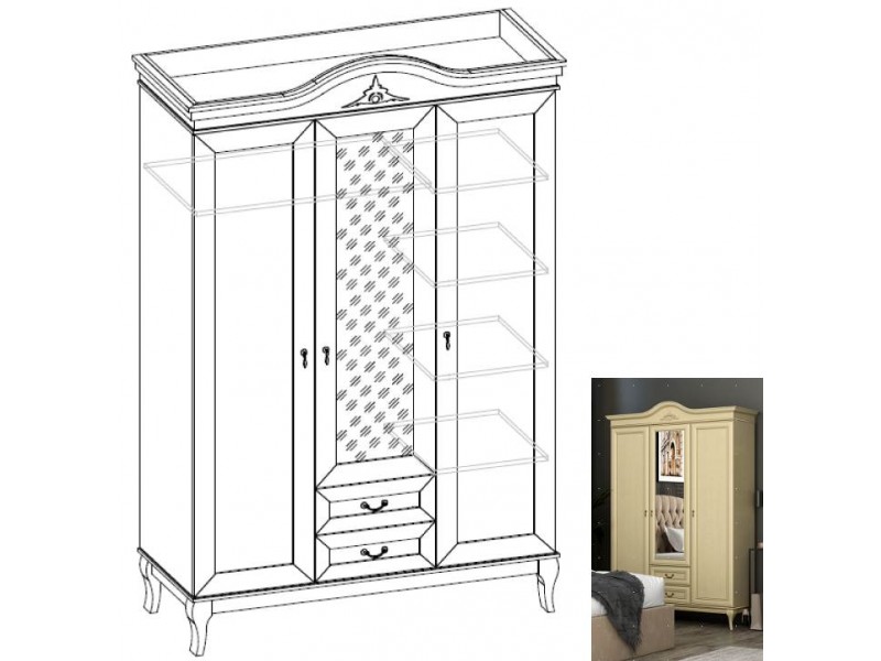 МК 62 №439 Шкаф для платья и белья, Шкаф распашной Арлин-3 [МК 62]