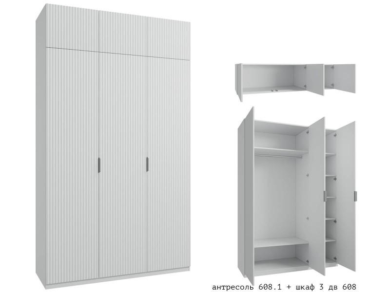 МК 76 3D №608 + №608.1 Шкаф трёхстворчатый с антресолью,Техас [МК 76 3D]
