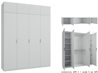 МК 76 3D №609 + №609.1 Шкаф четырёхстворчатый с антресолью,Техас [МК 76 3D]