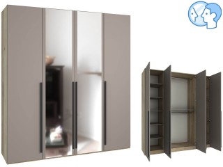 МК 77 №621.1 Шкаф четырёхстворчатый с зеркалом, Розалин, дуб кастелло + серо-коричневый [МК 77 дуб кастелло]