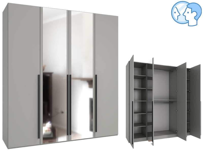 МК 77 №621.1 Шкаф четырёхстворчатый с зеркалом, Розалин, серый [МК 77 шиншилла]