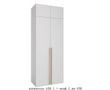 №630 + №630.1 Шкаф двухстворчатый с антресолью, Белый, Юта [МК 78 3D]