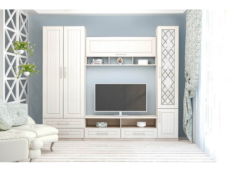 Аллегро-9 Гостиная модульная, Комплект-1 Без карниза, Пескоструй [Аллегро-9 МДФ Прованс]