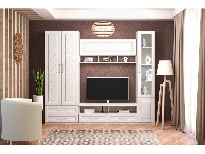 Аллегро-9 Гостиная модульная, Комлект-1 Без карниза, Гравировка [Аллегро-9 МДФ Ромб]