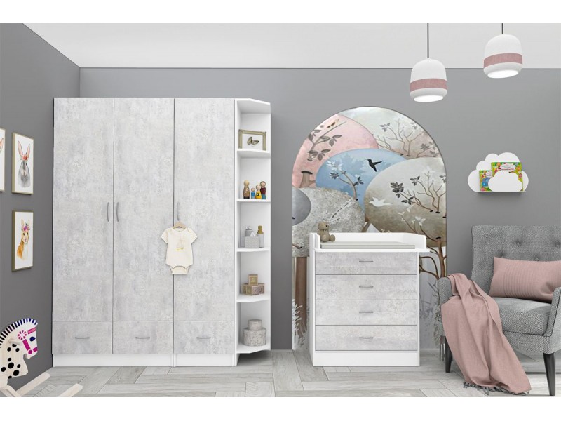 Бриз ЛДСП, Деткая комната, Комплект-2, Белый + Цемент светлый [Бриз ЛДСП]