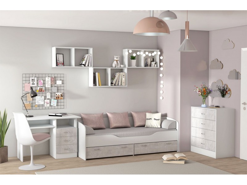 Бриз ЛДСП, Деткая комната, Комплект-4, Белый + Цемент светлый [Бриз ЛДСП]