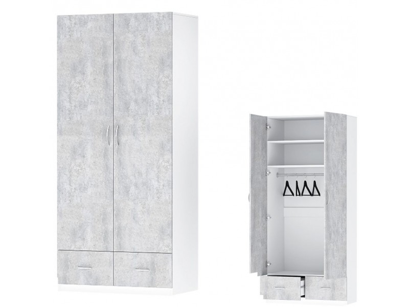 Бриз ЛДСП Шкаф двухстворчатый, Белый + Цемент светлый [Бриз ЛДСП]
