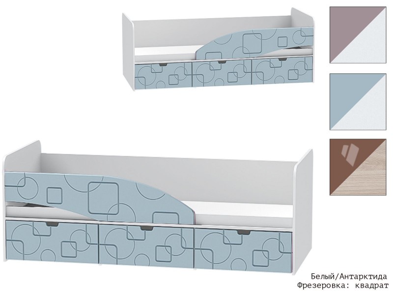 Бриз МДФ Квадрат, Кровать-3 короб + фасад Левый/Правый [Бриз МДФ Квадрат]