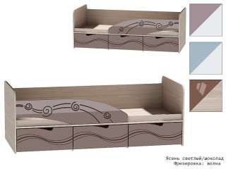 Бриз МДФ Волна, Кровать-3 короб + фасад Левый/Правый [Бриз МДФ Волна]