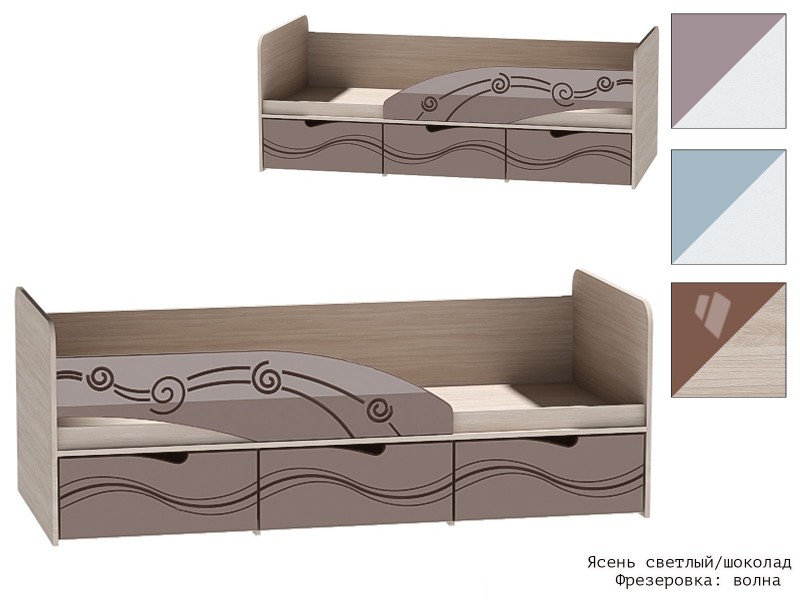Бриз МДФ Волна, Кровать-3 короб + фасад Левый/Правый [Бриз МДФ Волна]