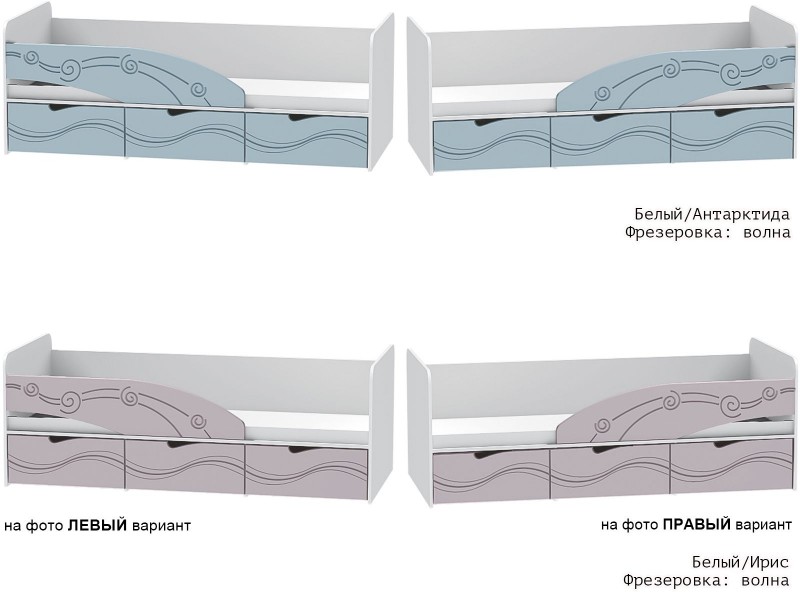 Бриз МДФ Волна, Кровать-3 короб + фасад Левый/Правый [Бриз МДФ Волна]