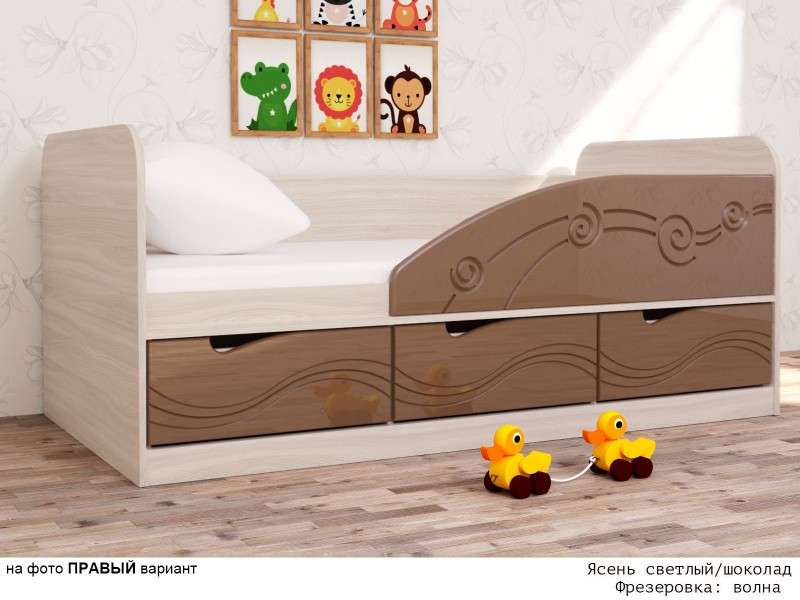 Бриз МДФ Волна, Кровать-4 короб + фасад Левый/Правый [Бриз МДФ Волна]