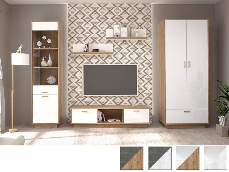 Эго Гостиная модульная, Комплект-1, Дуб Крафт золотой + Белый глянец [Эго]