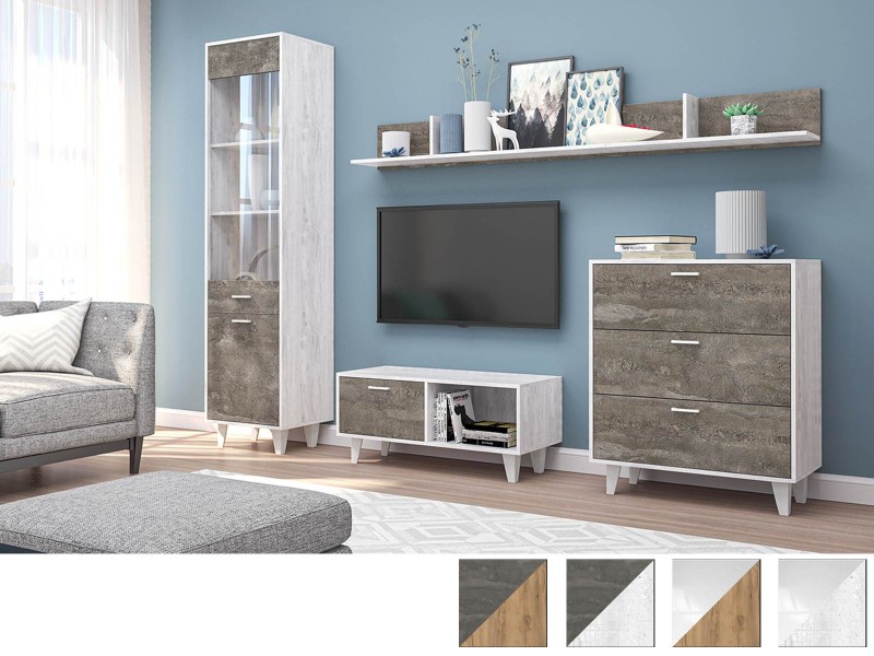 Эго Гостиная модульная, Комплект-8, Бетон светлый + Камень тёмный [Эго]