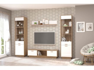 Эго Гостиная модульная, Комплект-9, Дуб Крафт золотой + Белый глянец [Эго]