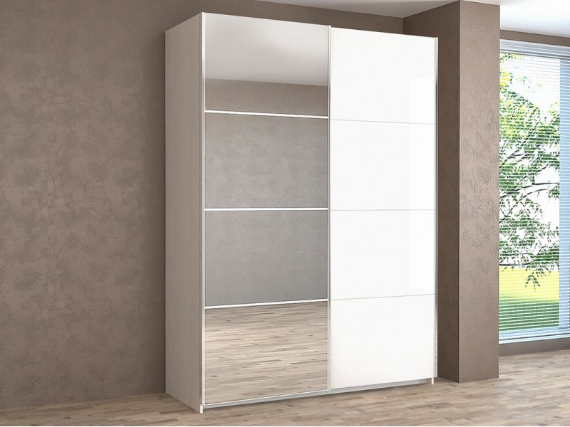 Иннэс-5 Шкаф-купе 120/140/160, Ф1 Белый Глянец + Ф2 Зеркало, Вариант №1 [Иннэс-5]