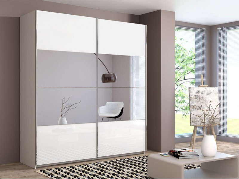 Иннэс-5 Шкаф-купе 200, Ф1 Белый Глянец + Ф2 Зеркало, Вариант №2 [Иннэс-5]