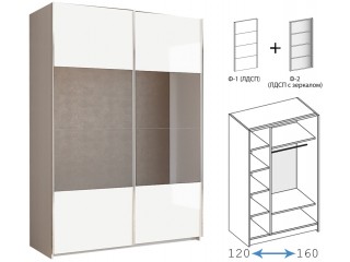 Иннэс-5 Шкаф-купе 120/140/160, Ф1 Белый Глянец + Ф2 Зеркало, Вариант №2 [Иннэс-5]