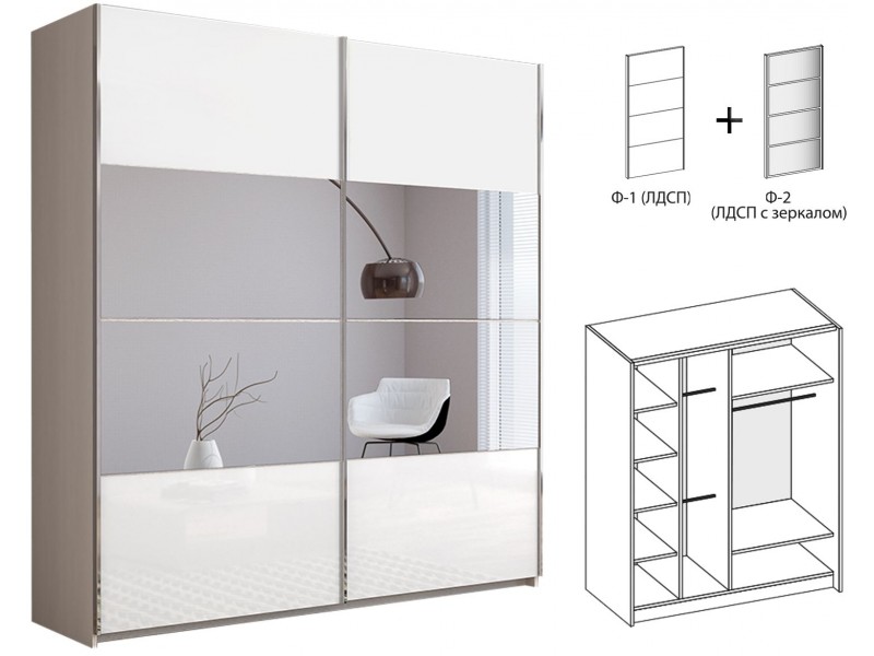 Иннэс-5 Шкаф-купе 200, Ф1 Белый Глянец + Ф2 Зеркало, Вариант №2 [Иннэс-5]