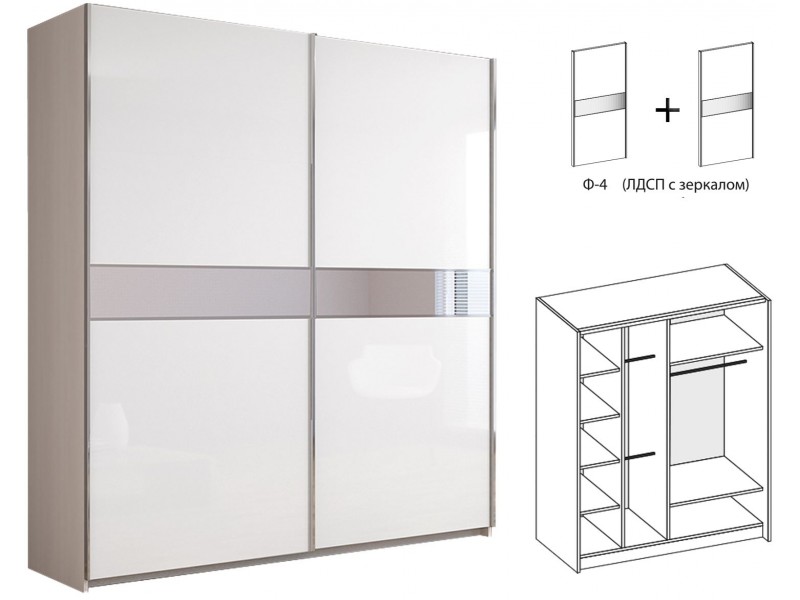 Иннэс-5 Шкаф-купе 200, Ф4 Белый глянец с зеркальной вставкой + Ф4 Белый глянец с зеркальной вставкой [Иннэс-5]