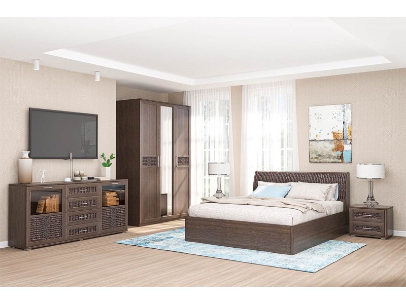 Кэт-4 Спальня, Комплект-7, Венге + Кайман тёмный [Кэт-4]