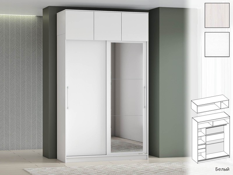 Шкаф-купе арт.007 1500 с зеркалом и с антресолью [Шкаф-купе арт. 007]