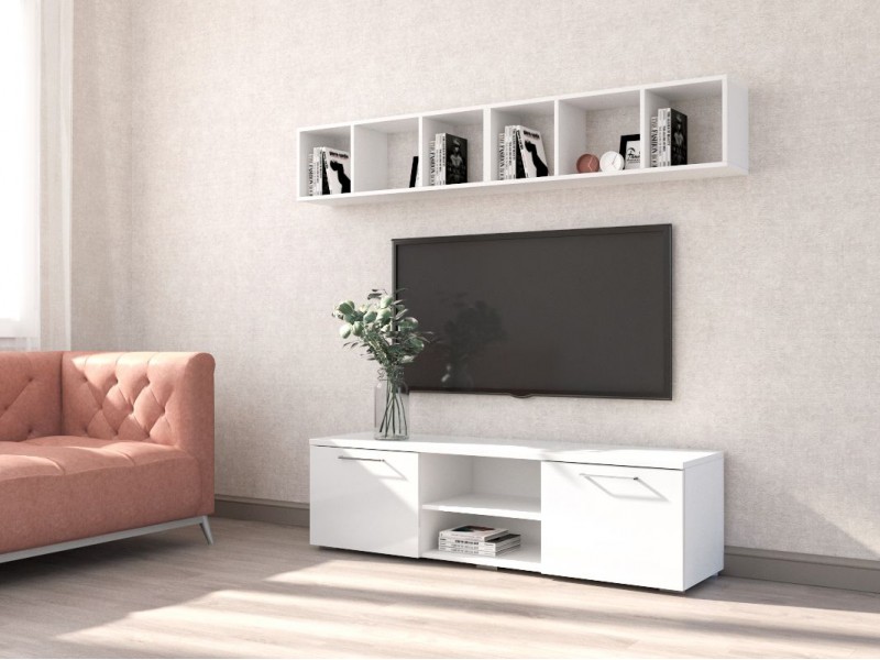 Тумба ТВ 1500, Белый + Белый Глянец