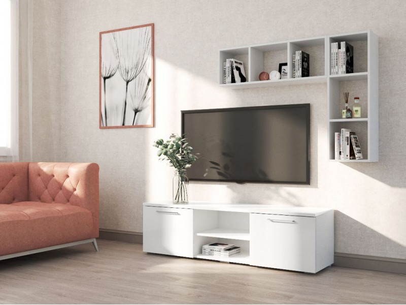 Тумба ТВ 1500, Белый + Белый Глянец