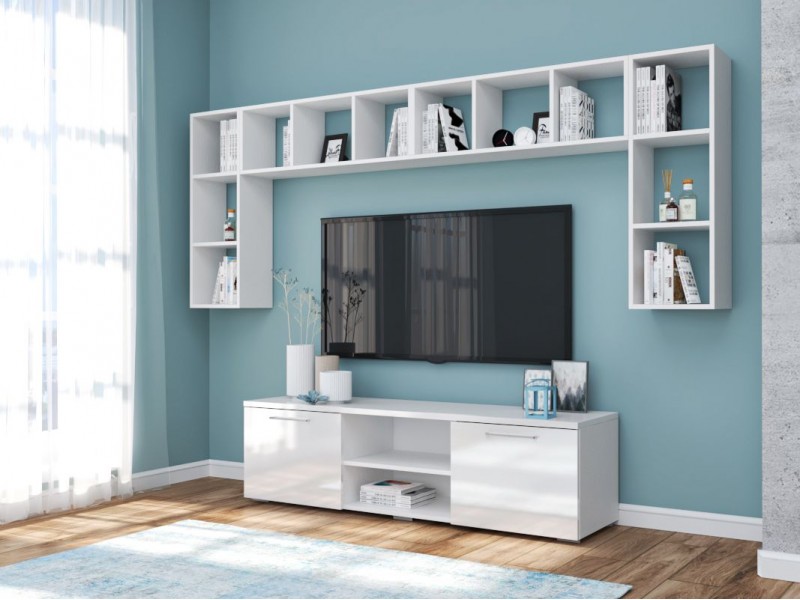 Тумба ТВ 1500, Белый + Белый Глянец