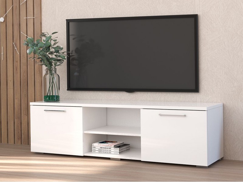 Тумба ТВ 1500, Белый + Белый Глянец