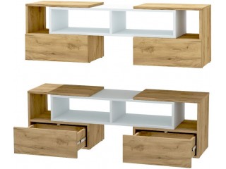 Тумба ТВ Раздвижная, Дуб Крафт Золотой + Белый