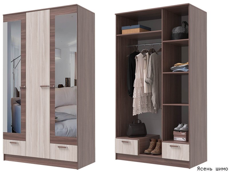 Адель Шкаф 1,2 трёхстворчатый с зеркалами [Адель Эра]