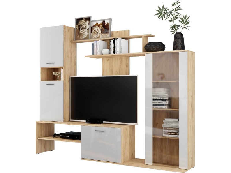 Данко Стенка для гостиной, Дуб вотан + Белый гладкий