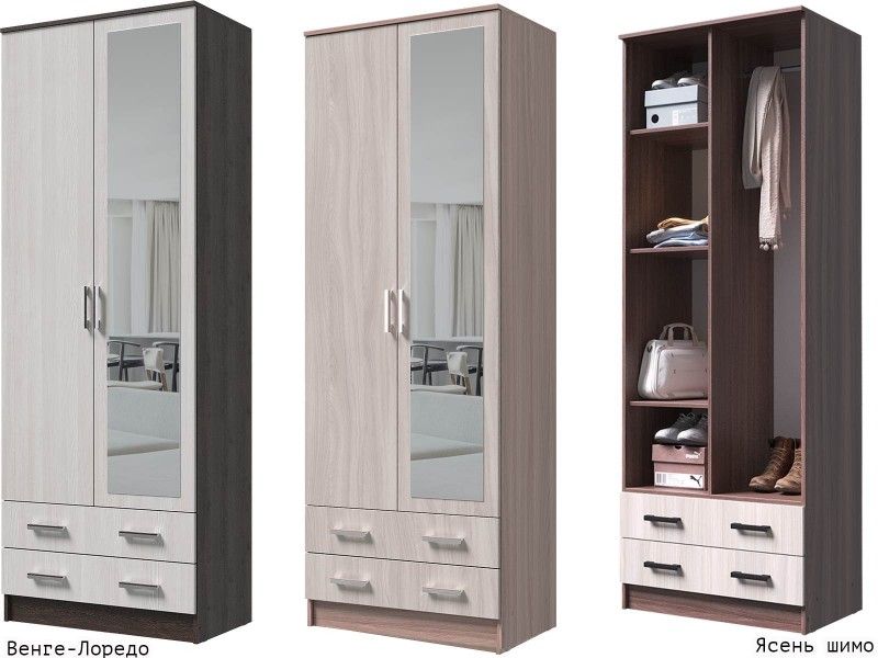 Дуэт шкаф комбинированный двухстворчатый с зеркалом [Дуэт]