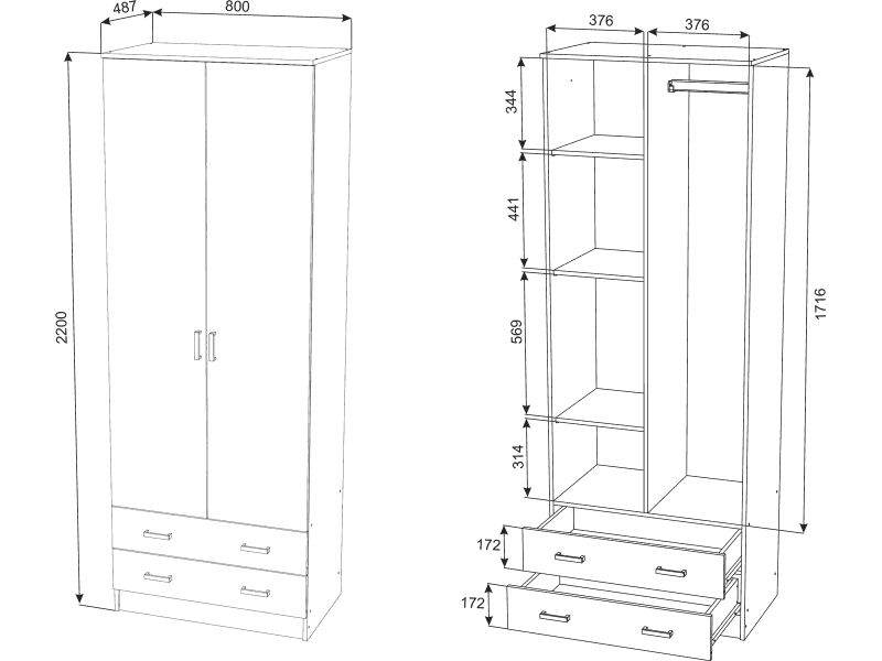 Дуэт шкаф комбинированный двухстворчатый с зеркалом [Дуэт]
