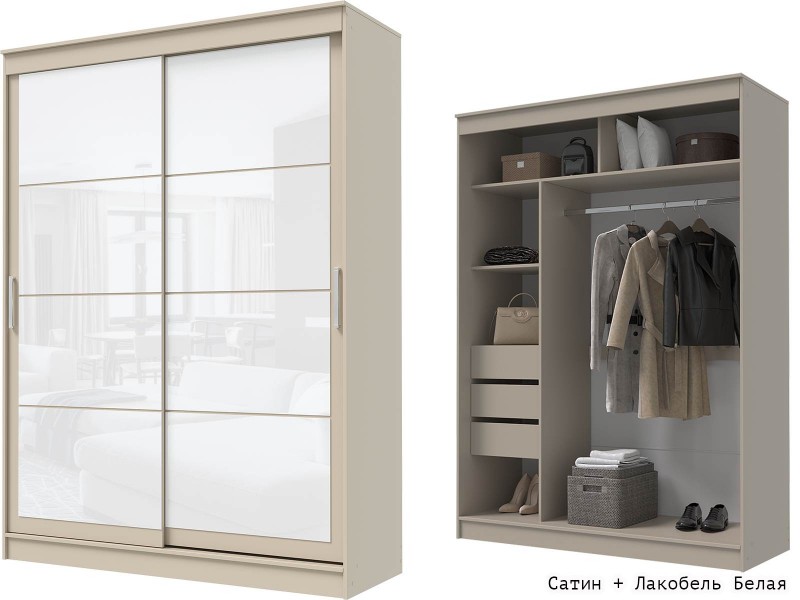 Гранд-1 Шкаф-купе 2-х дверный 1600мм, фасады Лакобель + Лакобель [Шкаф-купе]