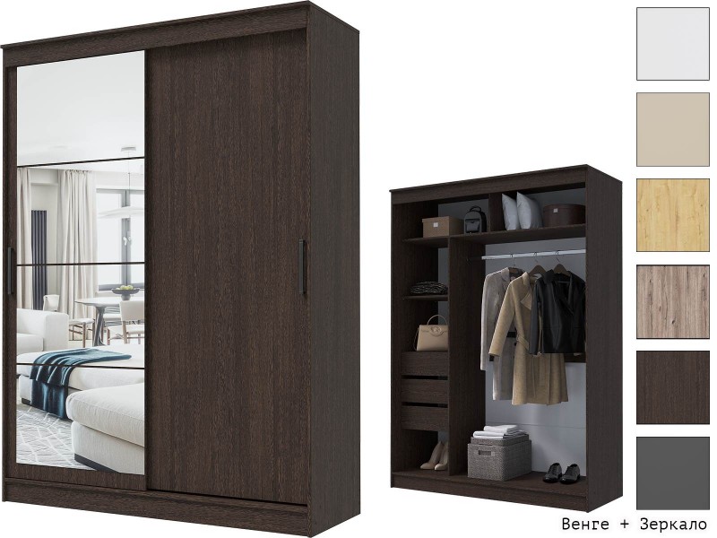 Гранд-1 Шкаф-купе 2-х дверный 1600мм, фасады Зеркало + ЛДСП [Шкаф-купе]