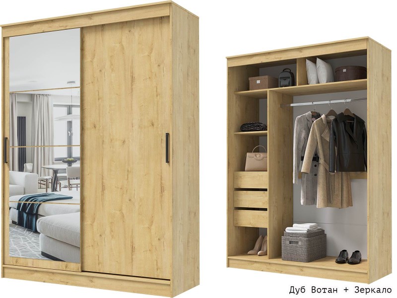 Гранд-1 Шкаф-купе 2-х дверный 1600мм, фасады Зеркало + ЛДСП [Шкаф-купе]