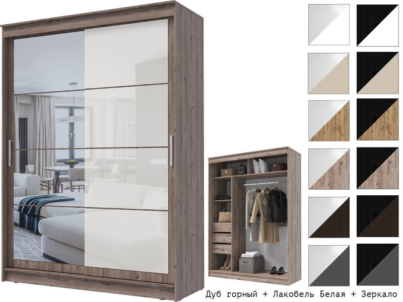 Гранд-1 Шкаф-купе 2-х дверный 1600мм, фасады Зеркало + Лакобель [Шкаф-купе]