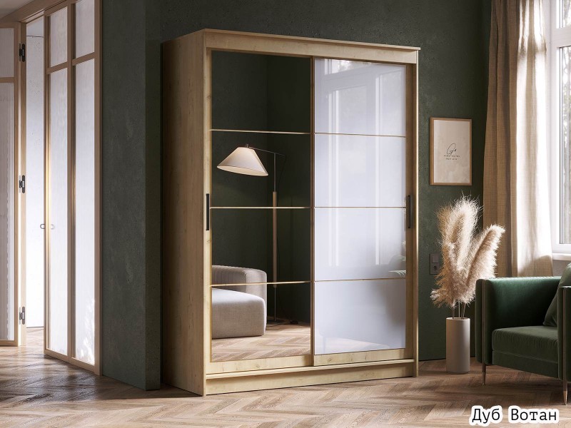 Гранд-1 Шкаф-купе 2-х дверный 1600мм, фасады Зеркало + Лакобель [Шкаф-купе]