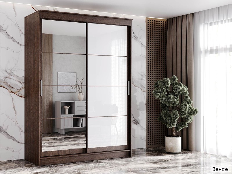 Гранд-1 Шкаф-купе 2-х дверный 1600мм, фасады Зеркало + Лакобель [Шкаф-купе]