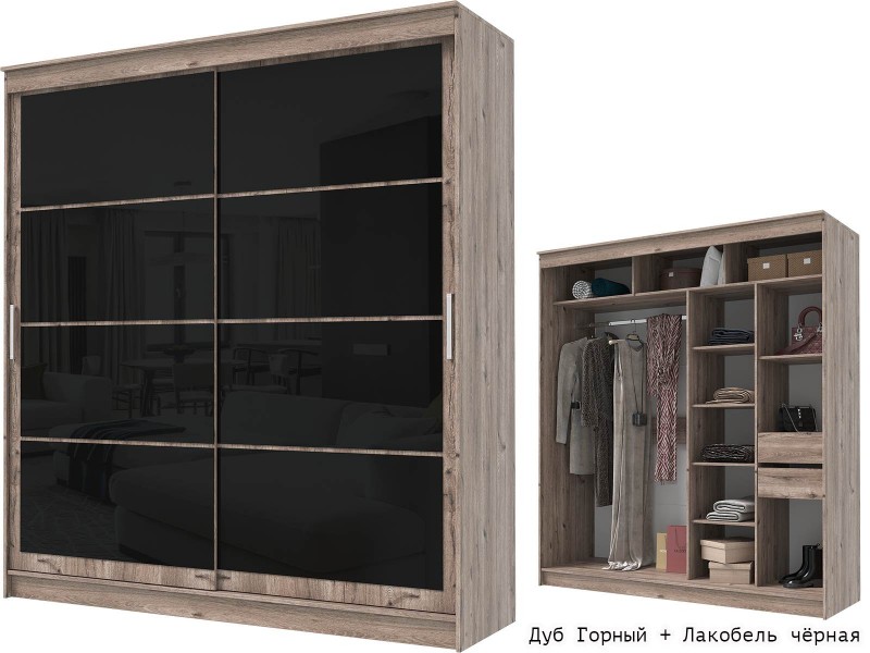 Гранд-1 Шкаф-купе 2-х дверный 2000мм, фасады Лакобель + Лакобель [Шкаф-купе]