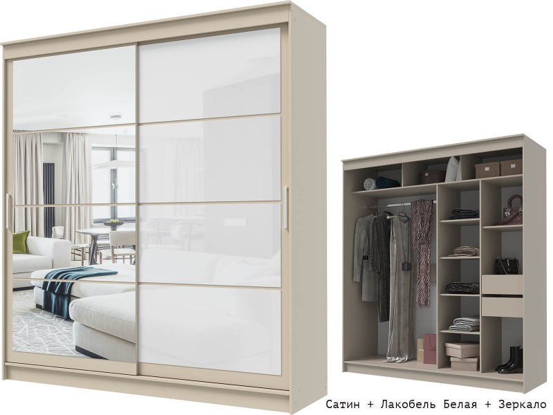 Гранд-1 Шкаф-купе 2-х дверный 2000мм, фасады Зеркало + Лакобель [Шкаф-купе]
