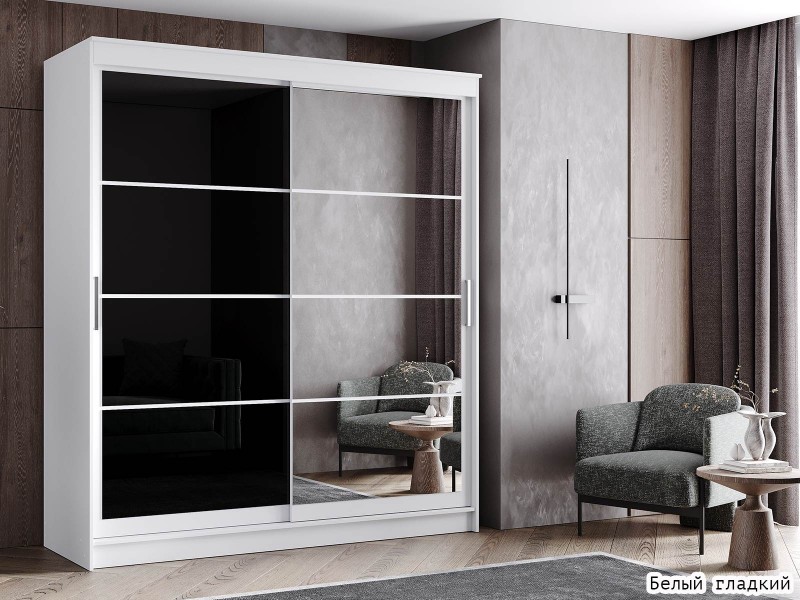 Гранд-1 Шкаф-купе 2-х дверный 2000мм, фасады Зеркало + Лакобель [Шкаф-купе]