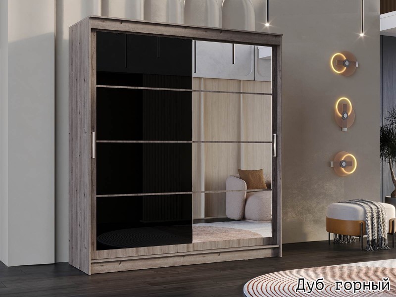 Гранд-1 Шкаф-купе 2-х дверный 2000мм, фасады Зеркало + Лакобель [Шкаф-купе]