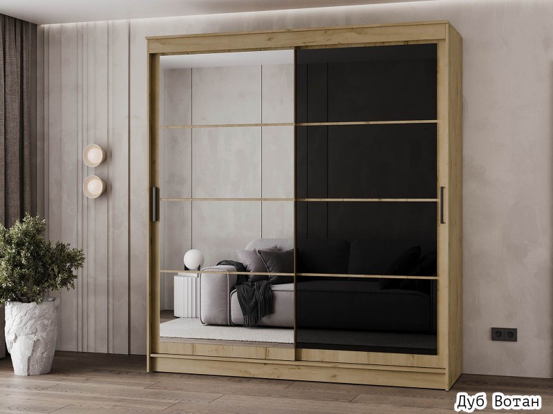 Гранд-1 Шкаф-купе 2-х дверный 2000мм, фасады Зеркало + Лакобель [Шкаф-купе]