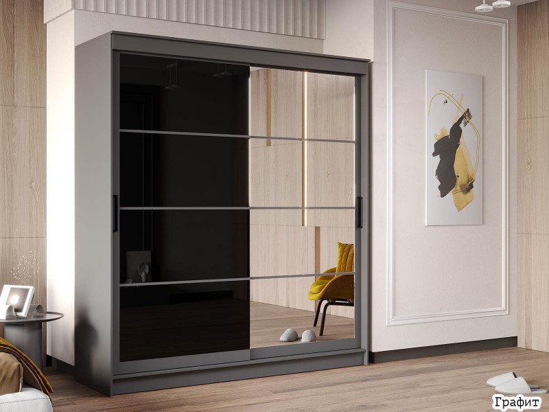 Гранд-1 Шкаф-купе 2-х дверный 2000мм, фасады Зеркало + Лакобель [Шкаф-купе]