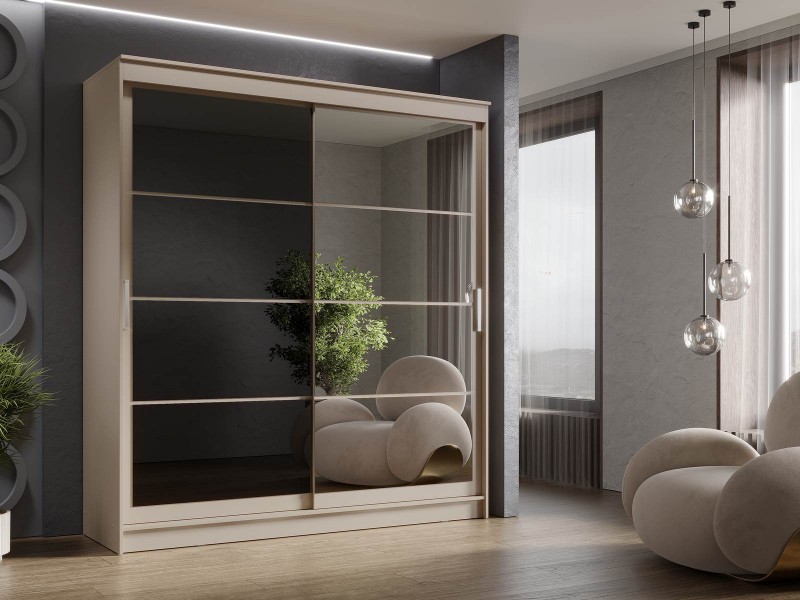 Гранд-1 Шкаф-купе 2-х дверный 2000мм, фасады Зеркало + Лакобель [Шкаф-купе]