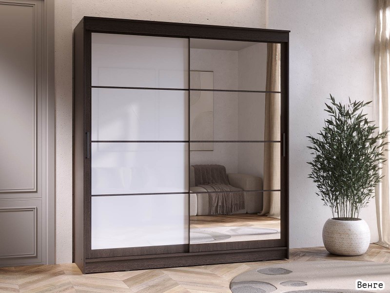 Гранд-1 Шкаф-купе 2-х дверный 2000мм, фасады Зеркало + Лакобель [Шкаф-купе]